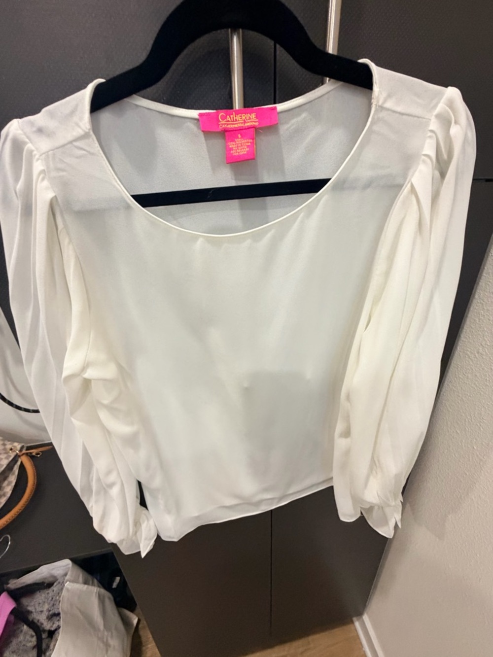 Catherines Cream Sheer Long-Sleeve Chiffon Blouse